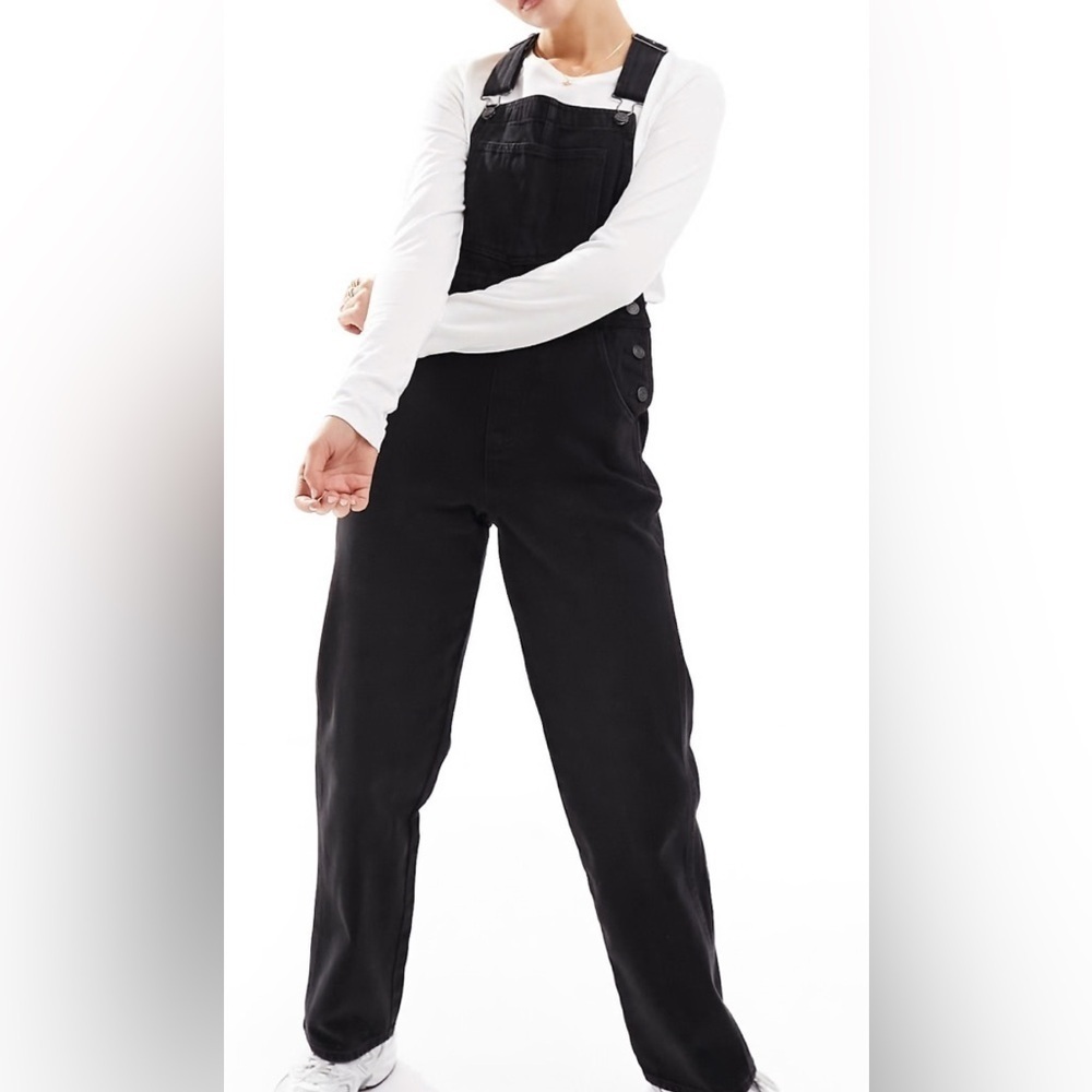 ASOS Black Wash Denim Overalls 4
